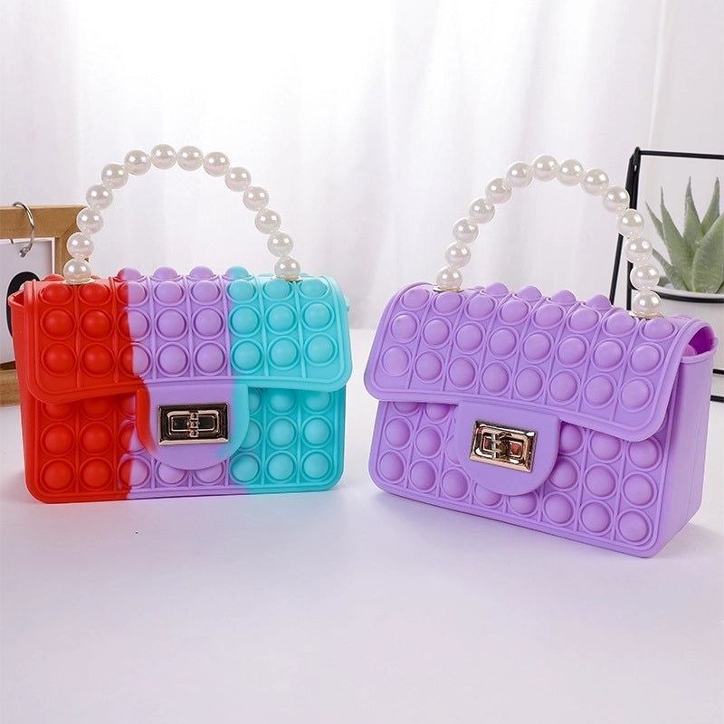 Girl's Color Block Solid Color Silica Gel Pearls Lock Clasp Kids Wallets