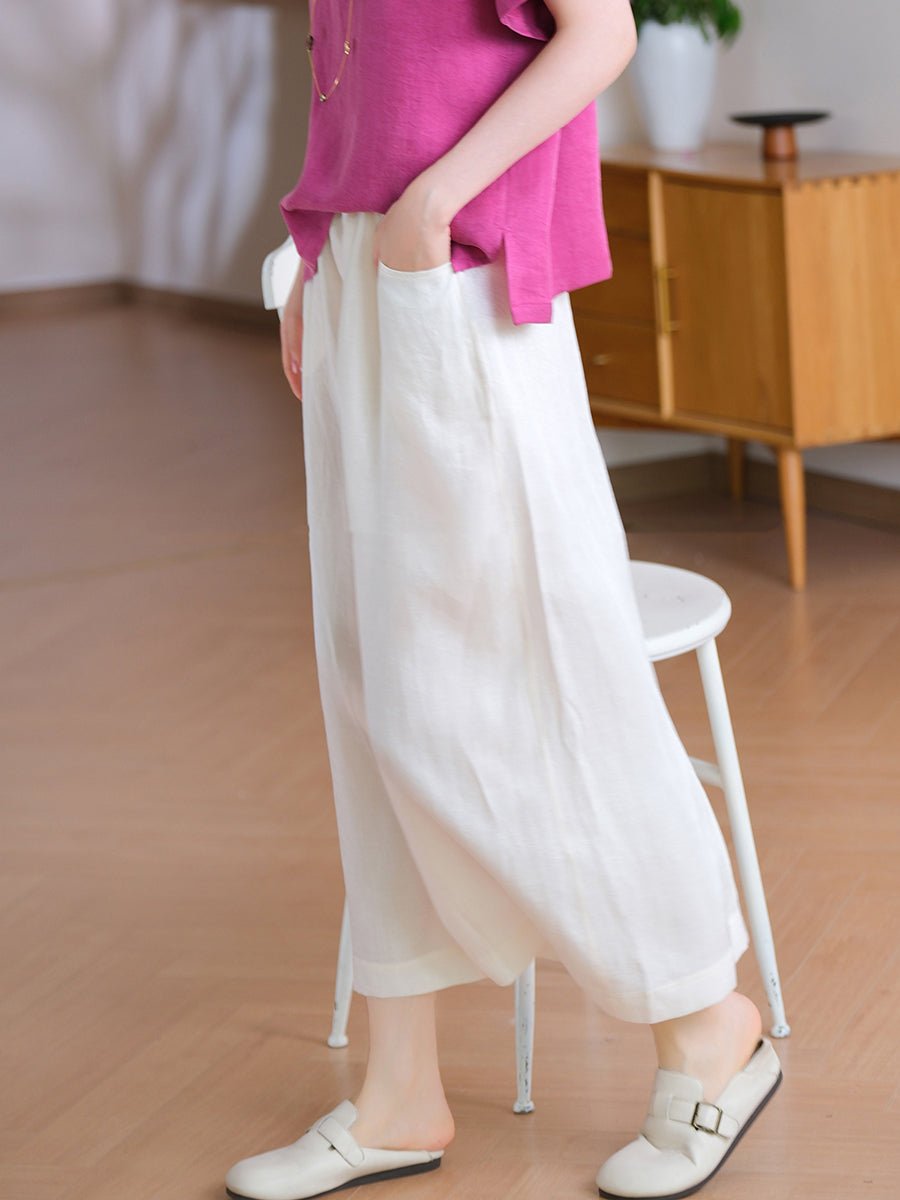 Women Summer Pure Color Linen Straight Skirt