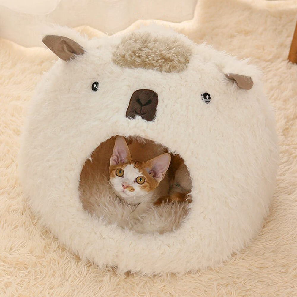 Cartoon Alpaca Warm Semi-Enclosed Cat Cave