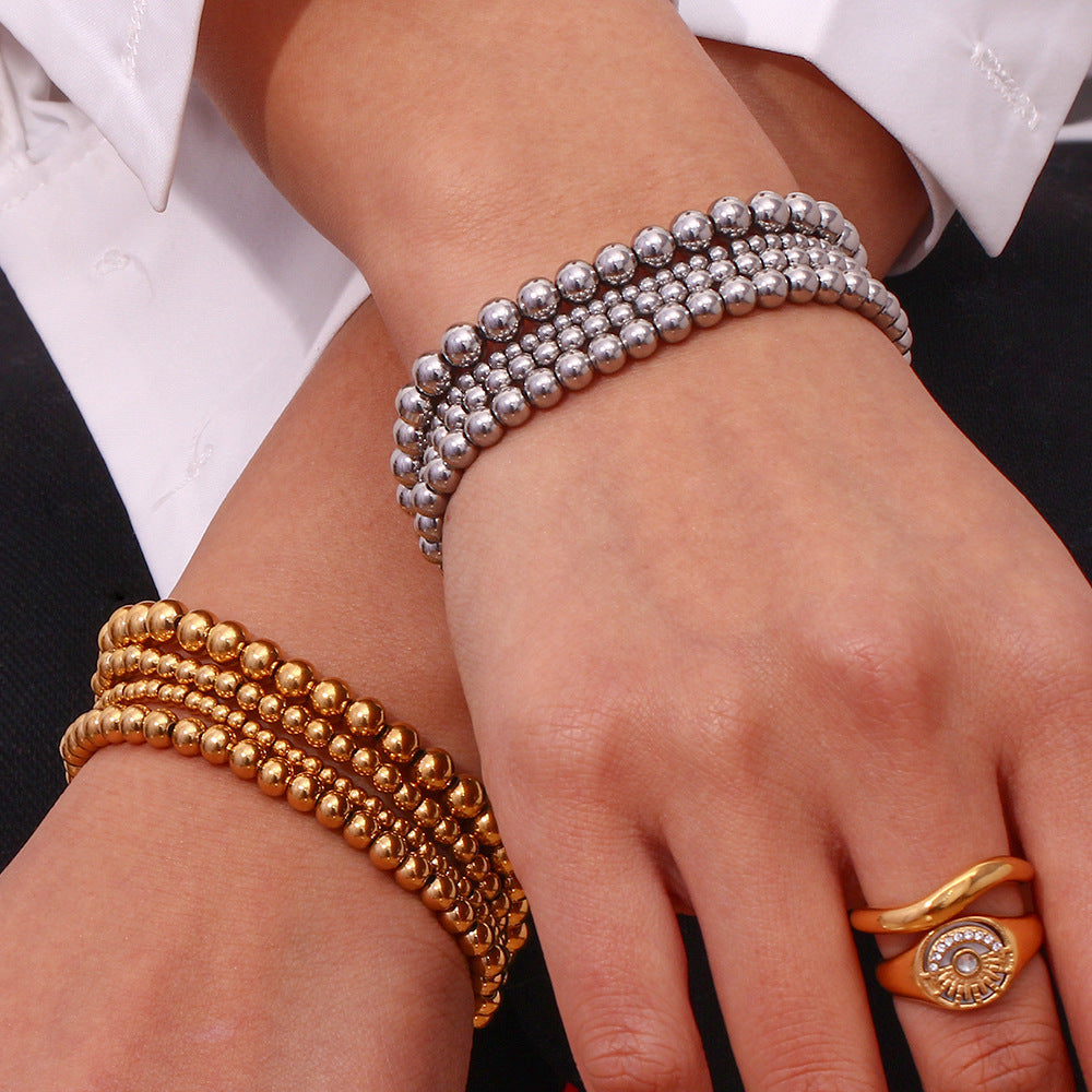 Women Fashion Round Geometric Stainless Steel 18K Gold Plated Bracelets