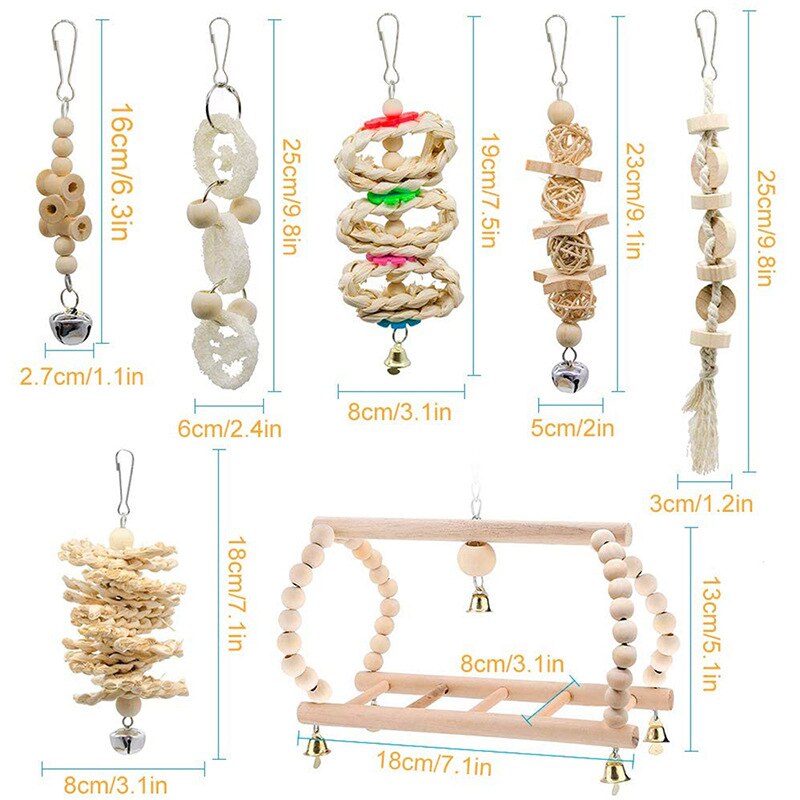 7 Pieces Wood Bird Toys