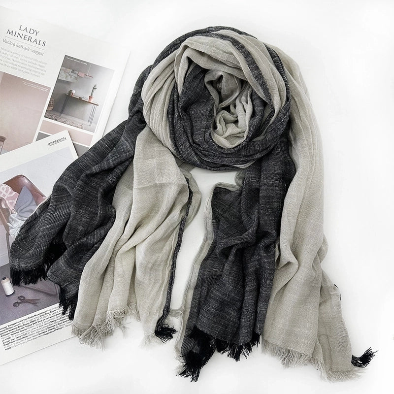 Unisex Sweet Color Block Polyester Long-staple Cotton Sewing Cotton Linen Scarves