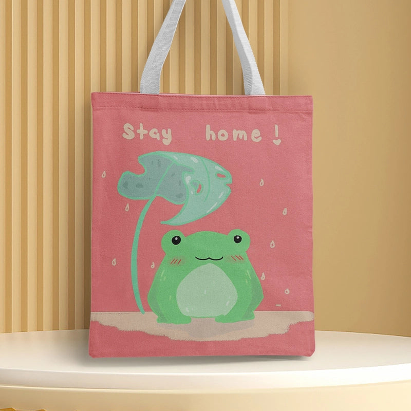 Women's Medium Canvas Frog Basic Classic Style Square Open Canvas Bag