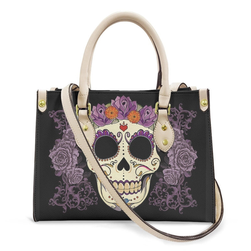 Halloween Women's Medium Pu Leather Human Floral Streetwear Square Hook Loop Customized Tote Bag