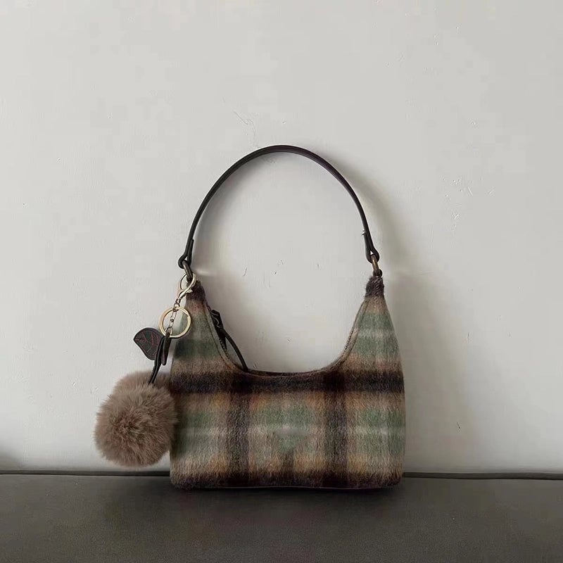 Wool Plaid Retro Niche Underarm Bag For Women New Autumn And Winter Cherry High-grade Portable Shoulder Bag