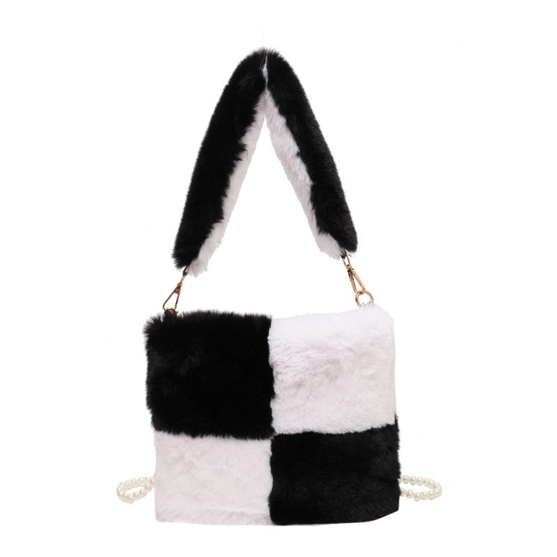 Women's Plush Solid Color Streetwear Square Zipper Shoulder Bag