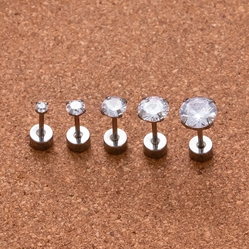1 Piece Ear Cartilage Rings & Studs Sweet Minimalist Classic Style Geometric Round 316L Stainless Steel  Plating Inlay Zircon