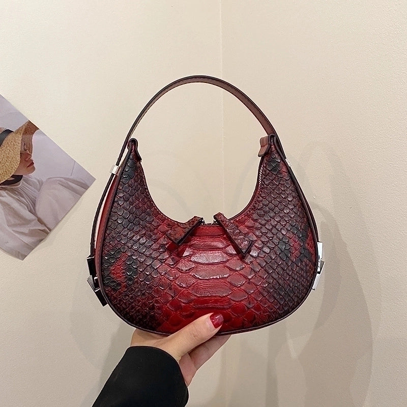 Women's All Seasons Pu Leather Crocodile Streetwear Round Zipper Handbag Underarm Bag
