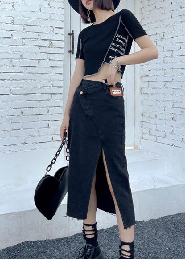 Casual Black Summer High Waist Denim Casual Skirts