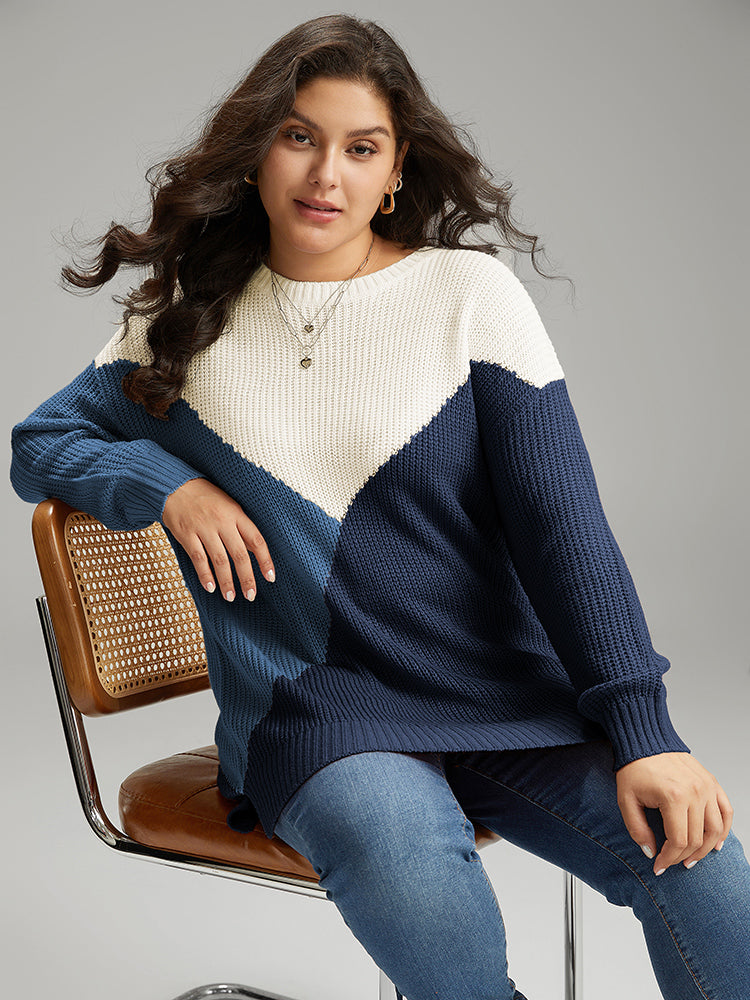Colorblock Split Side Drop Shoulder Pullover