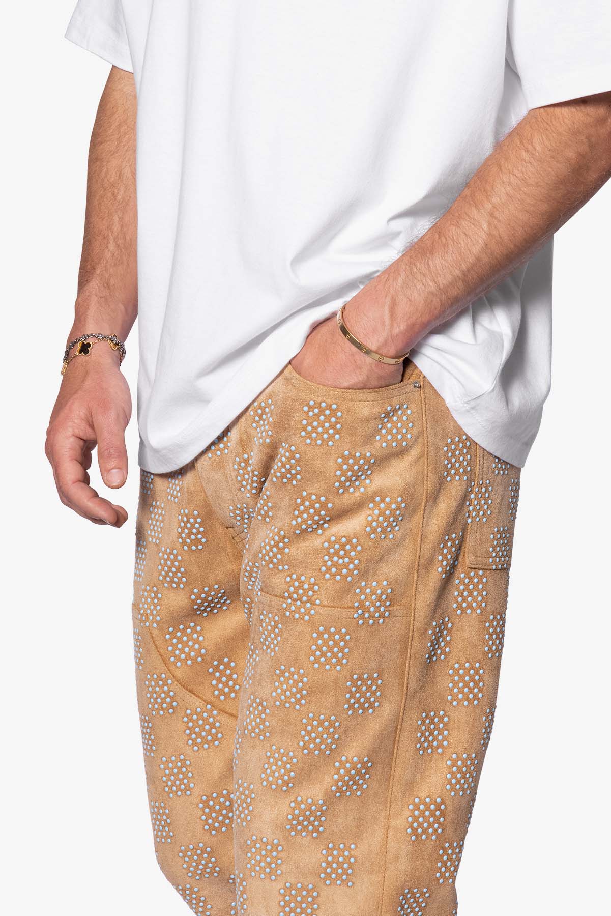 V693 Turquoise Studded Work Pants - Brown