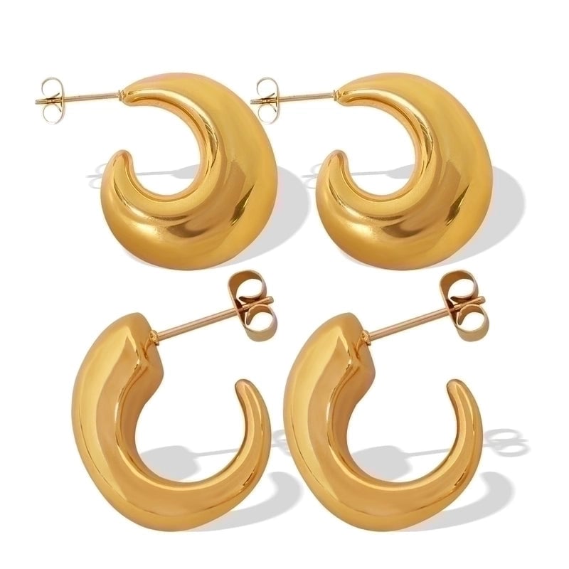 1 Pair Retro C Shape Plating Titanium Steel 18K Gold Plated Ear Studs