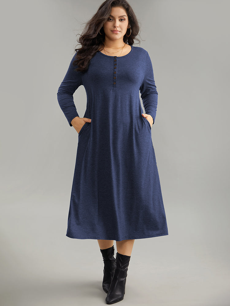 Solid Button Up Pocket Dress