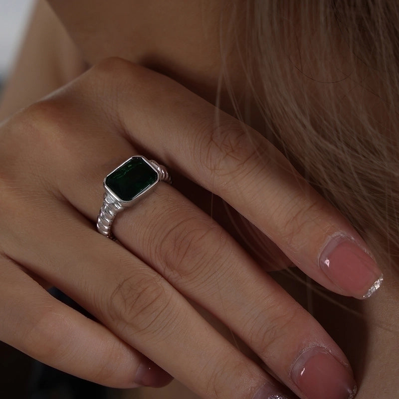 Vintage Style Square Titanium Steel Plating Inlay Zircon 18k Gold Plated Rings