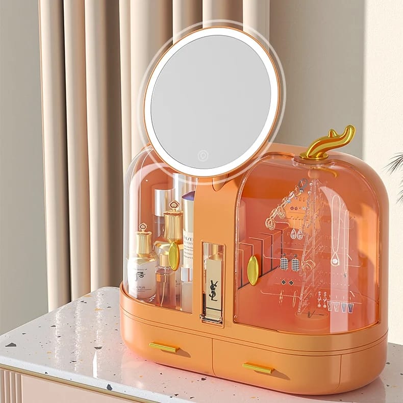 DESKTOP LED DOUBLE DOOR COSMETIC ORGANIZER