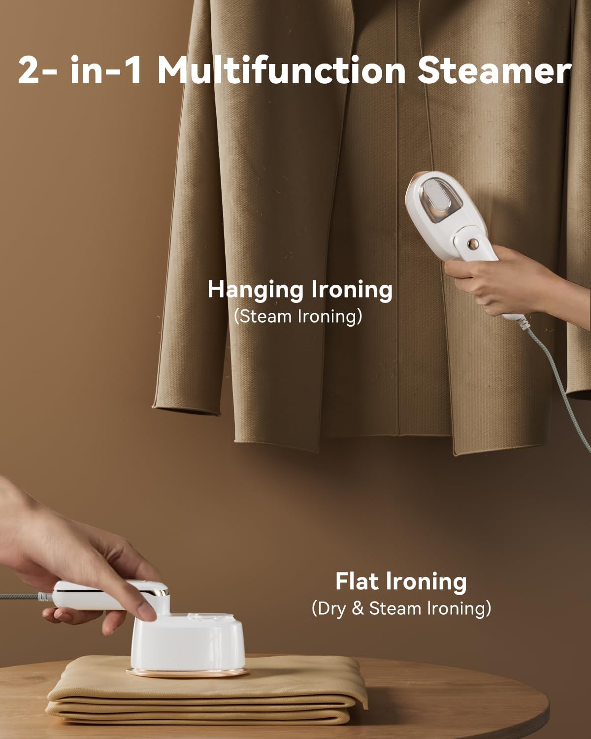 1100W Portable 2 in 1 Clothes Steamer Handheld Ironing Electric Steam