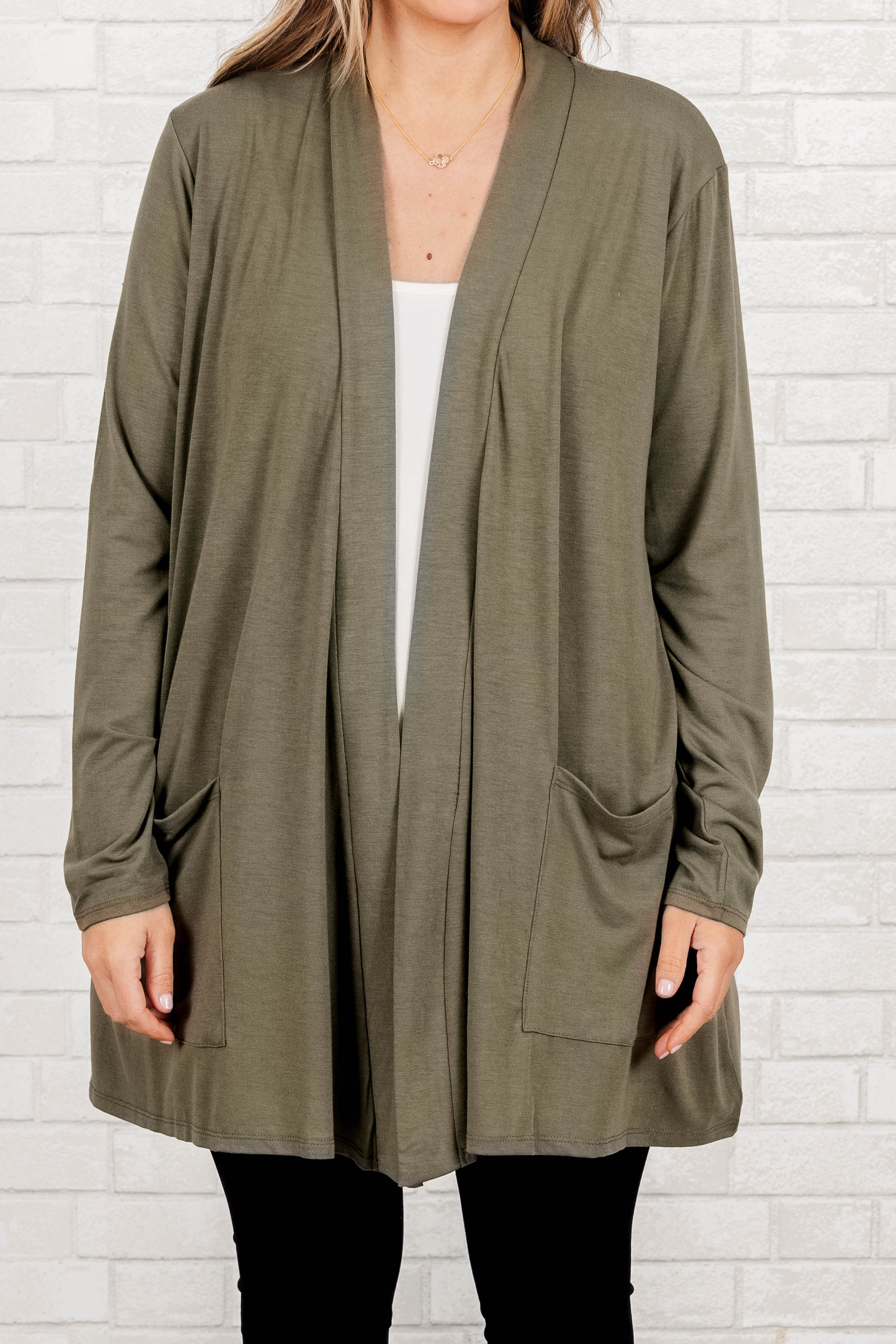 Kindness And Compassion Cardigan. Light Olive