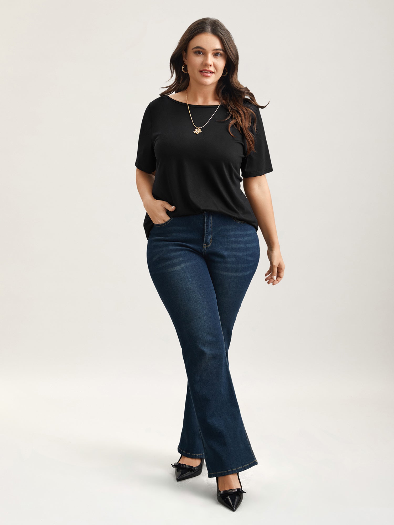 Butterfly Back Stretchy Round Neck T-Shirt