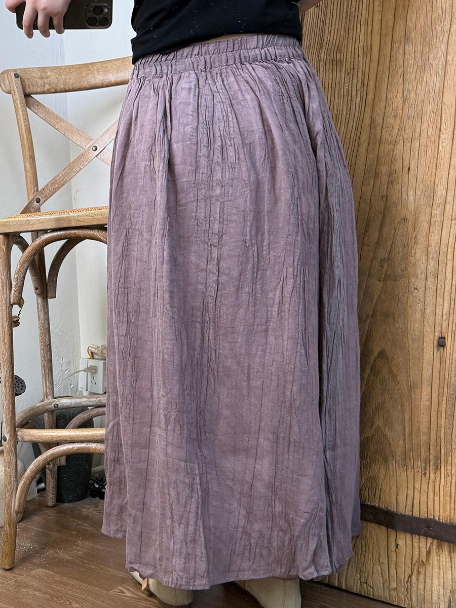 Women Summer Vintage Pure Color Ramie Skirt