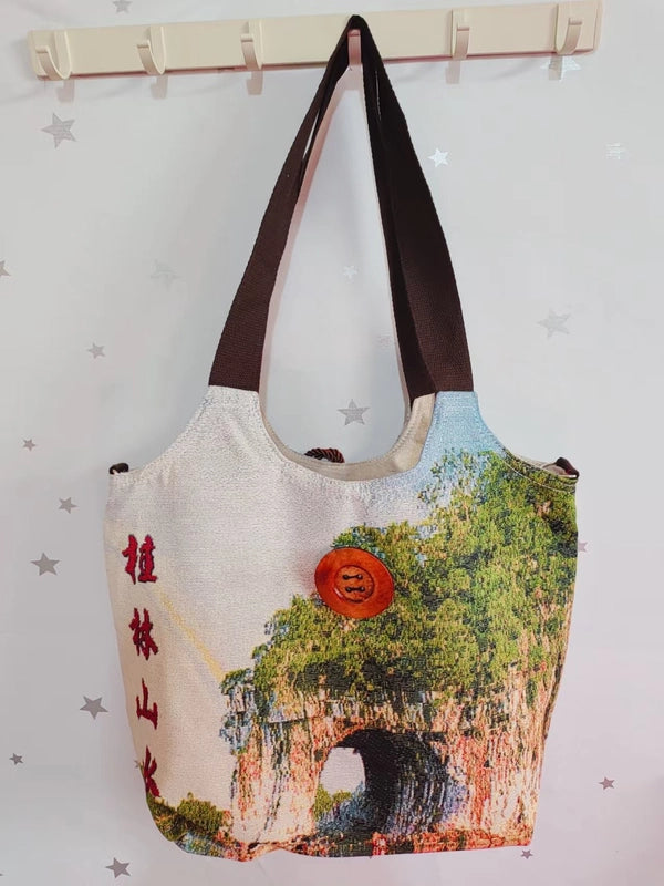 Women's Large Canvas Elephant Ethnic Style Square Zipper Shoulder Bag