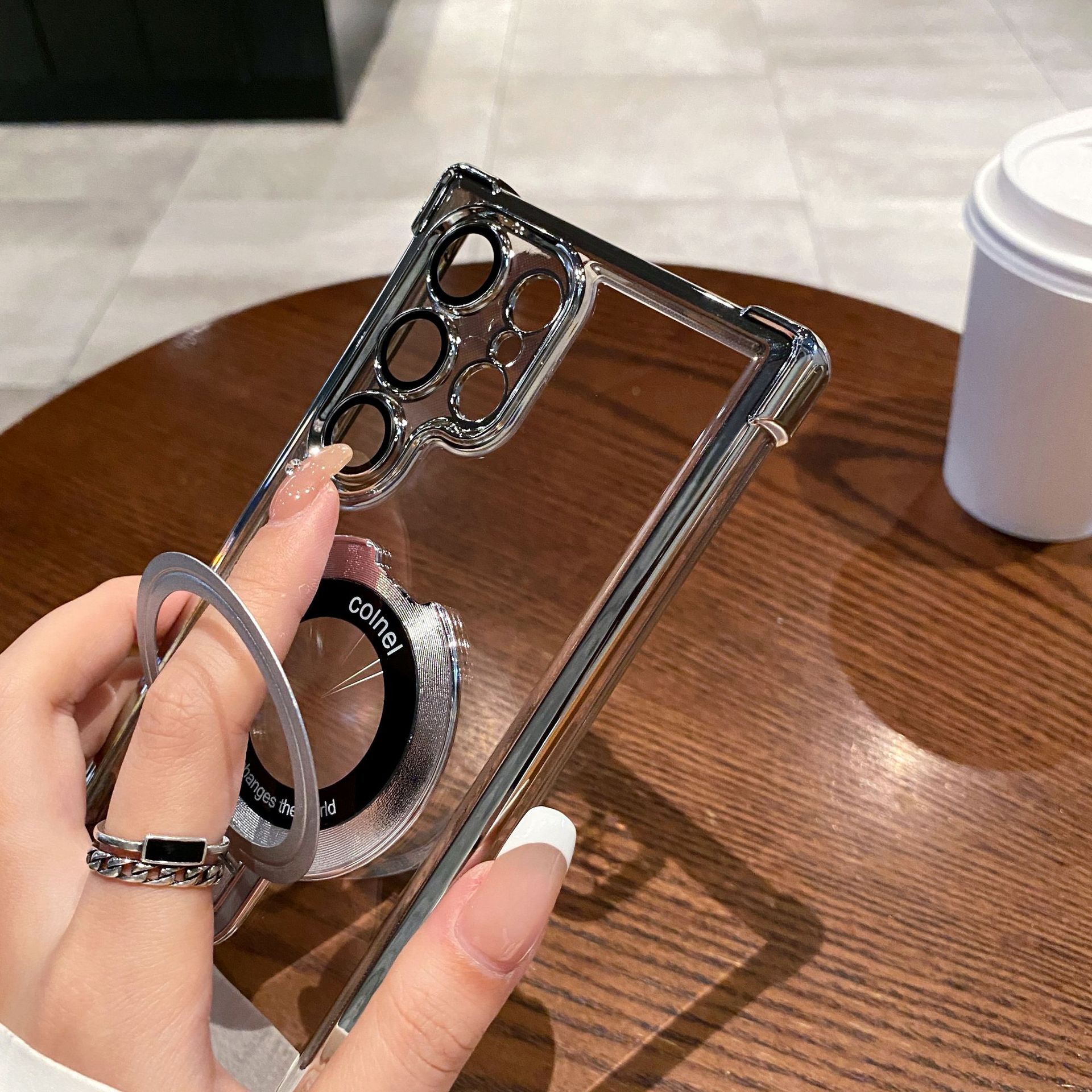 Clear Sticky Holder Phone Case with Four Corners Air Cushion Lens Protection Film Fit for Samsung