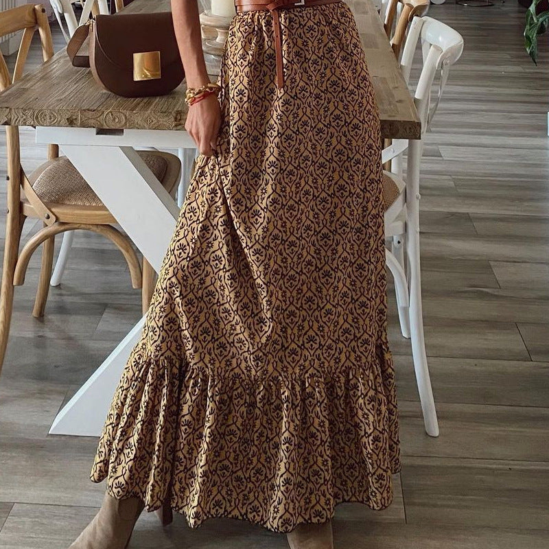 Bohemian Print Short-Sleeved V-Neck Dress