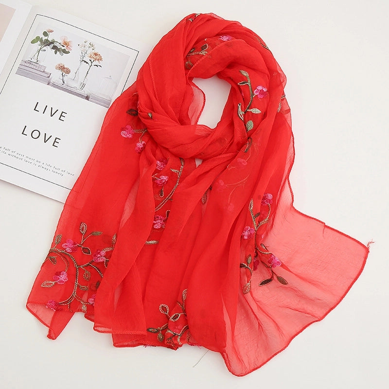 Fashion Flower Chiffon Embroidery Chiffon Scarves