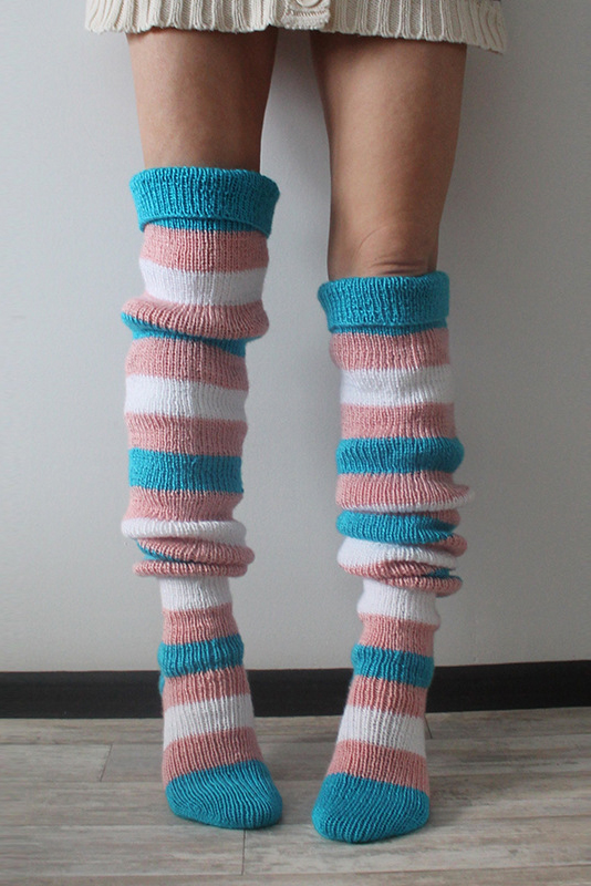 Striped Over The Knee Knitted Pile Socks