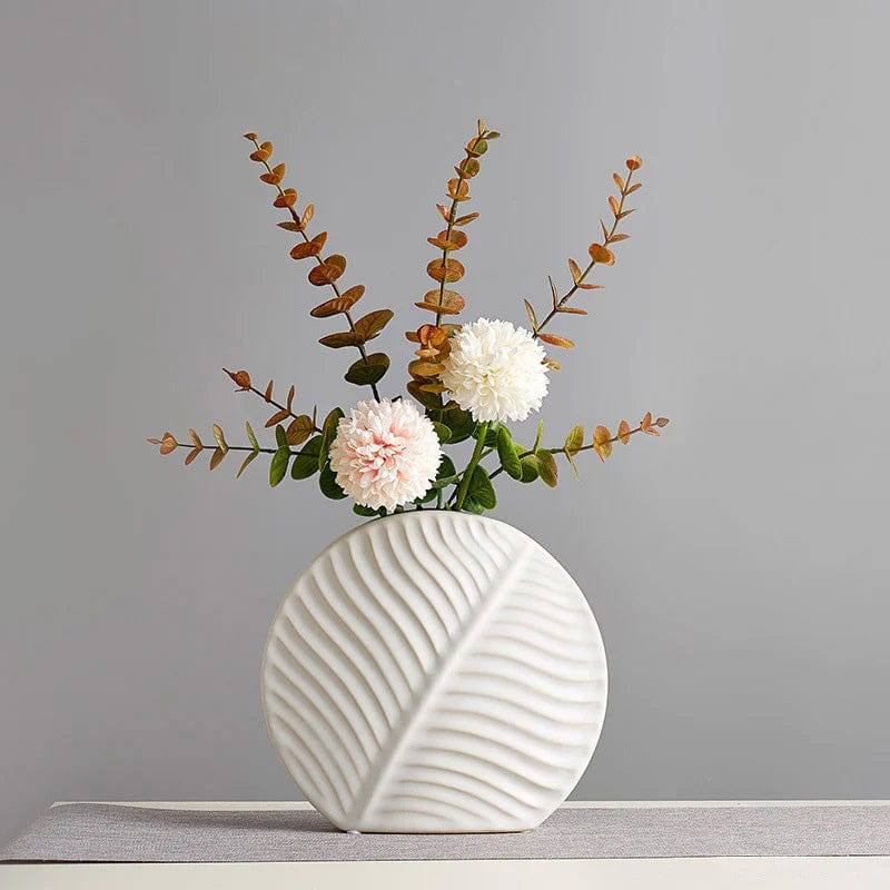 Leaf Slim Ceramic Vase - White