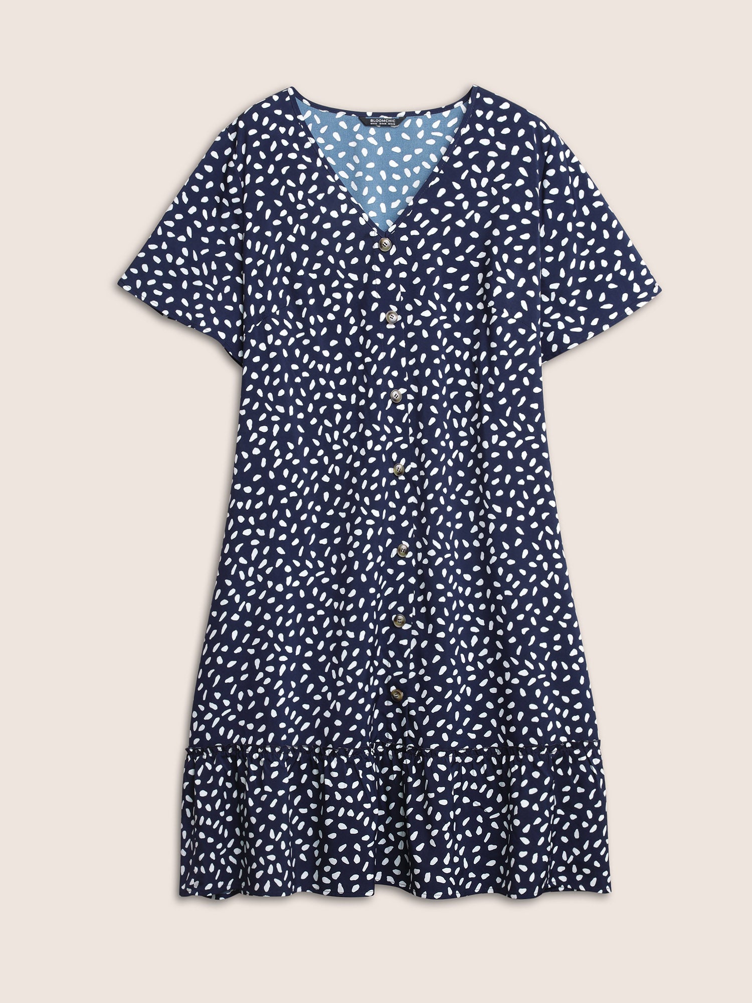 Polka Dot Button Detail Flutter Layered Hem Dress