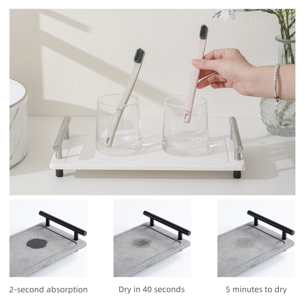 New diatomaceous earth water absorbing stone tray mat bathroom counter organizer toothbrush cup holder sink caddy diatomite tray