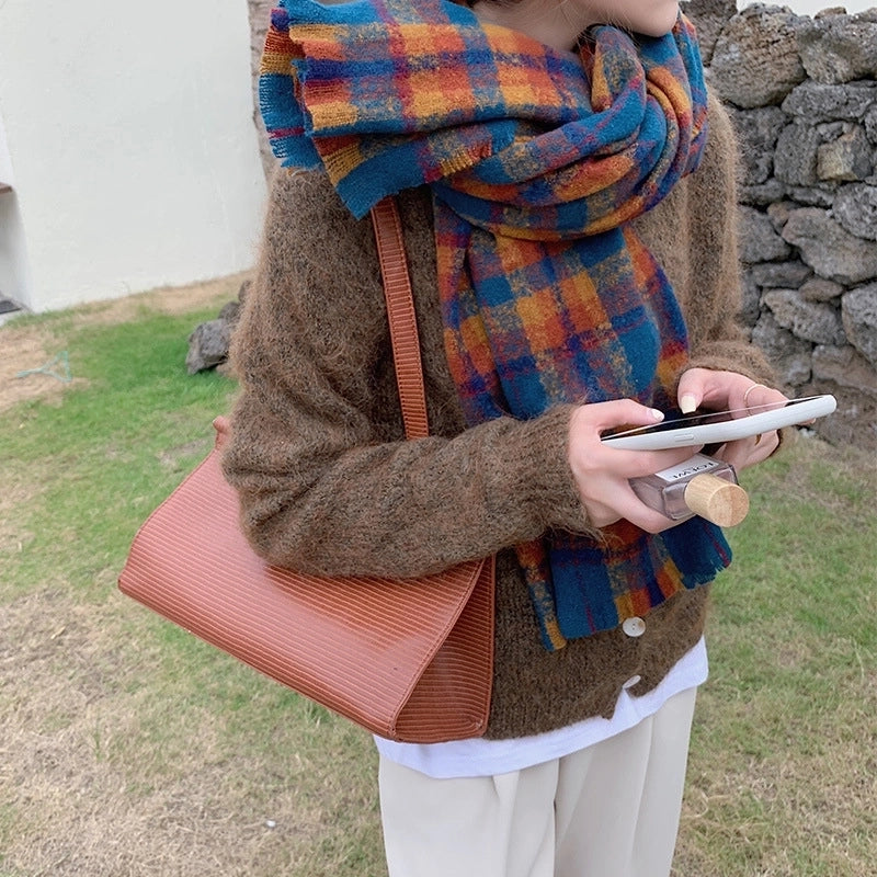 Plaid Scarf Women's Autumn And Winter  Long Student Couple Shawl Warm Cute  Thick Scarf