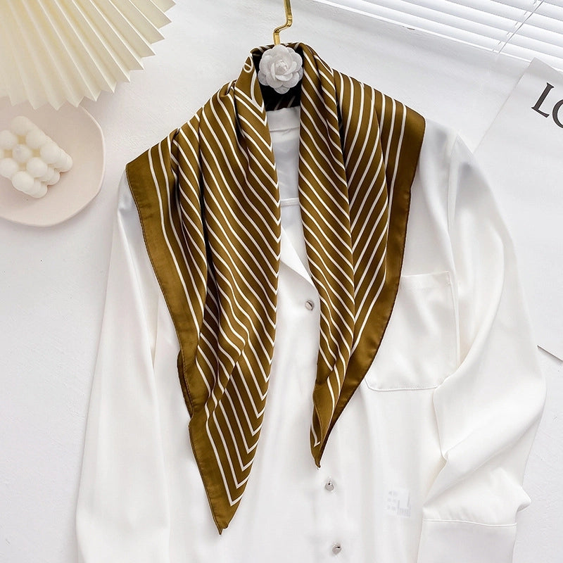 Striped Fashion Retro Imitation Silk Small Square Scarf