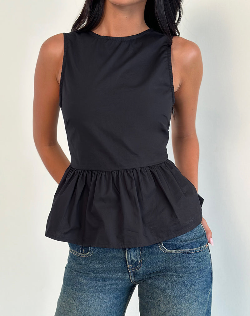 Lanzo Tie Back Top in Poplin Black