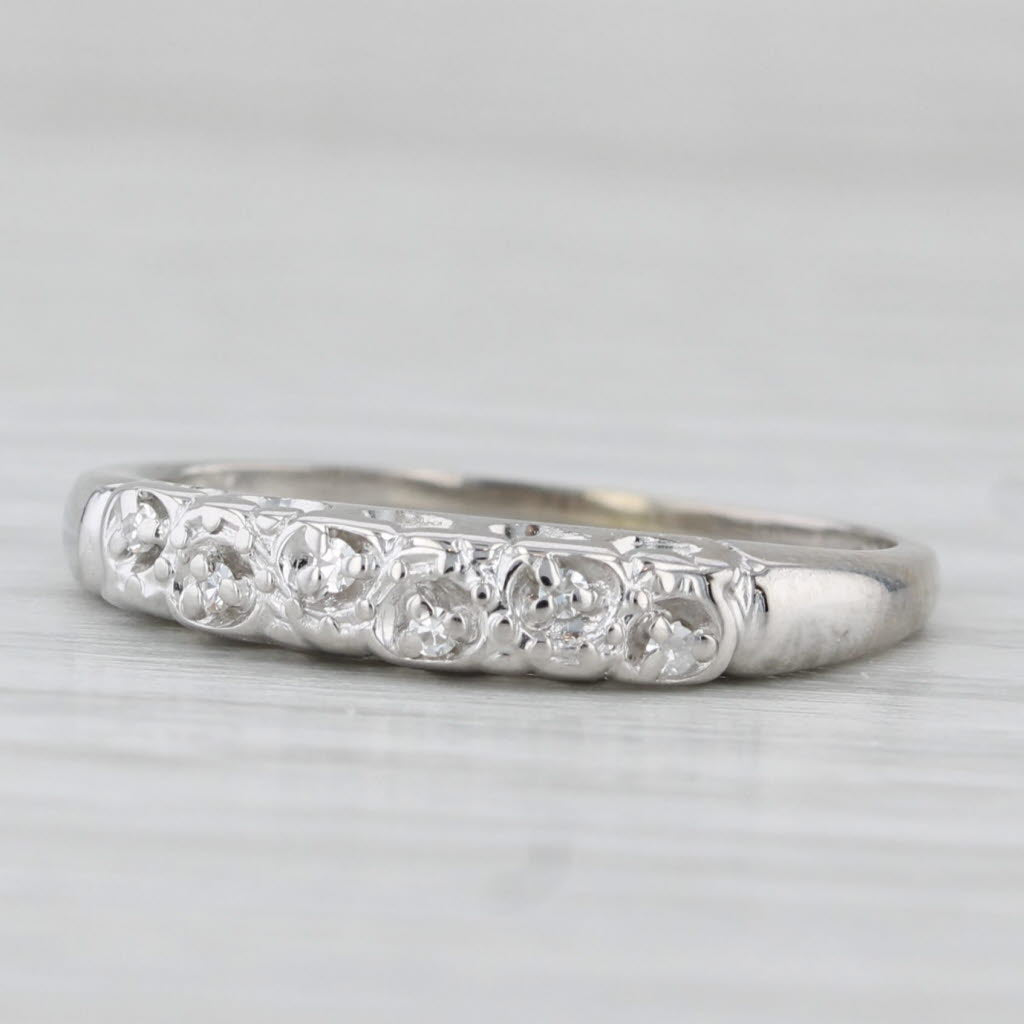 Vintage Diamond Ring 14k White Gold Size 7 Stackable Wedding Band