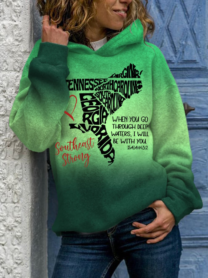 Retro Gradient Southeast Strong When You Go Through Deep Waters. I Will Be With You Isaiah 43:2 Tennessee Georgia. South Carolina. North Carolina. . Virginia. Florida Print Hoodie