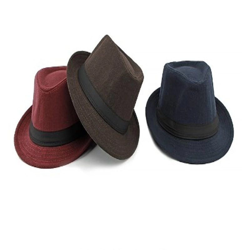 Men's Basic Minimalist Solid Color Wide Eaves Fedora Hat