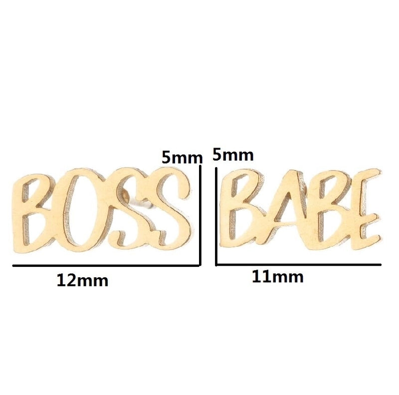 Minimalist Letter Skates Ball Stainless Steel Plating Hollow Out Ear Studs 1 Pair