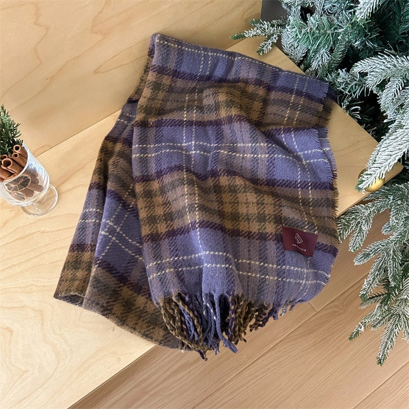 Women's Sweet Plaid Polyester Tassel Scarf