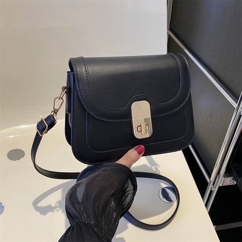 Women's Pu Leather Solid Color Elegant Square Flip Cover Crossbody Bag