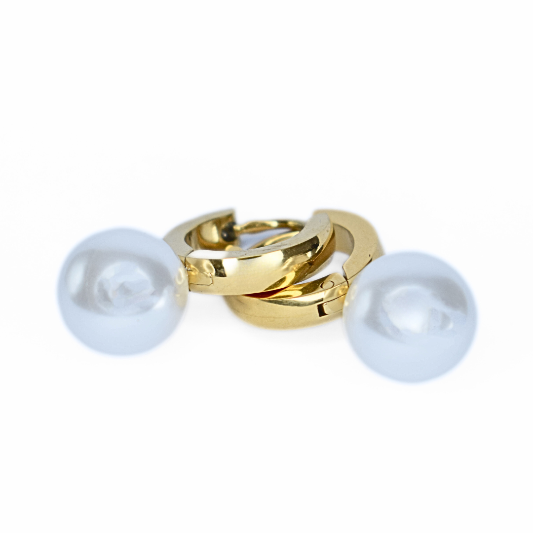 Round pearl hoops - Gold