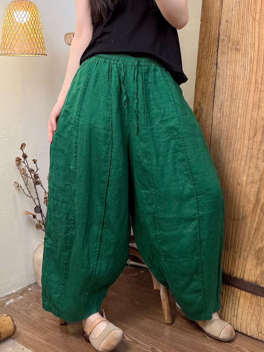 Women Summer Pure Color Linen Harem Pants