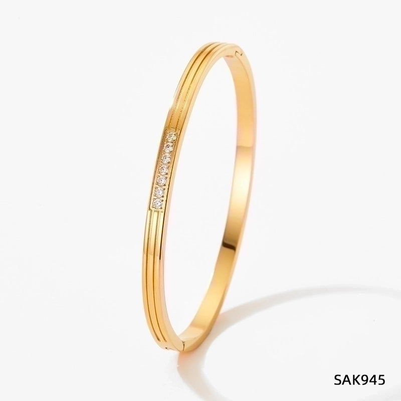 Minimalist Classic Style Geometric Stainless Steel Plating Inlay Zircon Bangle