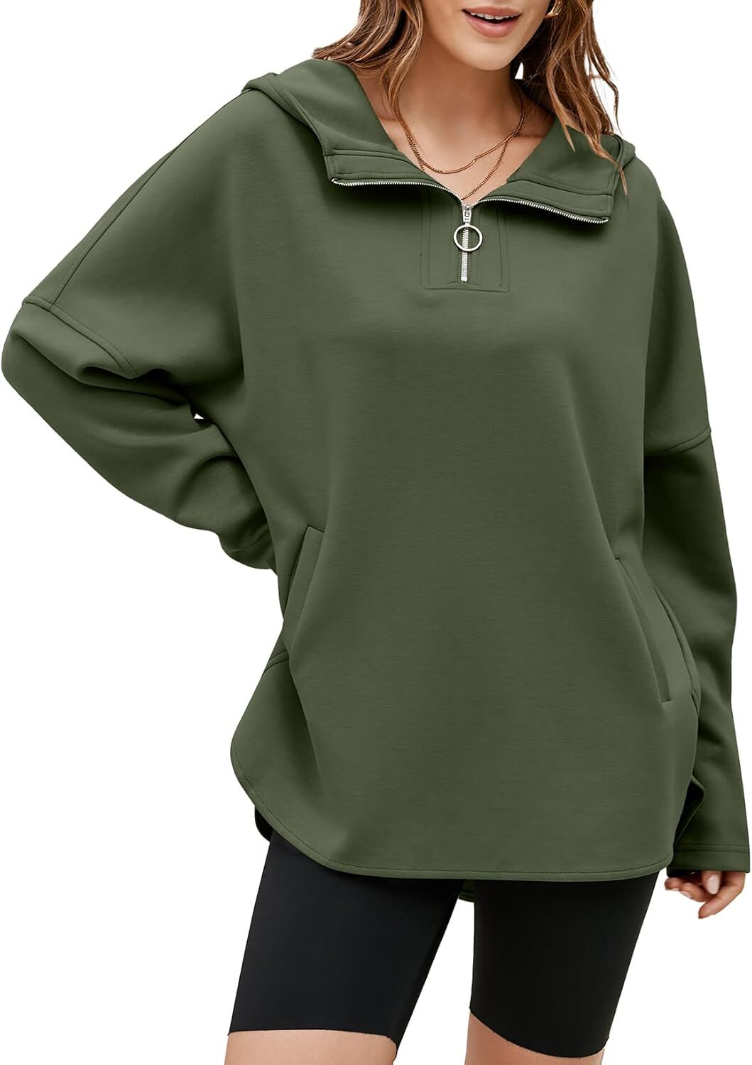 FINAL SALE⚡5 Packs for $25.95⚡- Women's Oversized Hoodies Casual Long Sleeve Half Zipper Pocket Sweatshirt Pullover Tops
