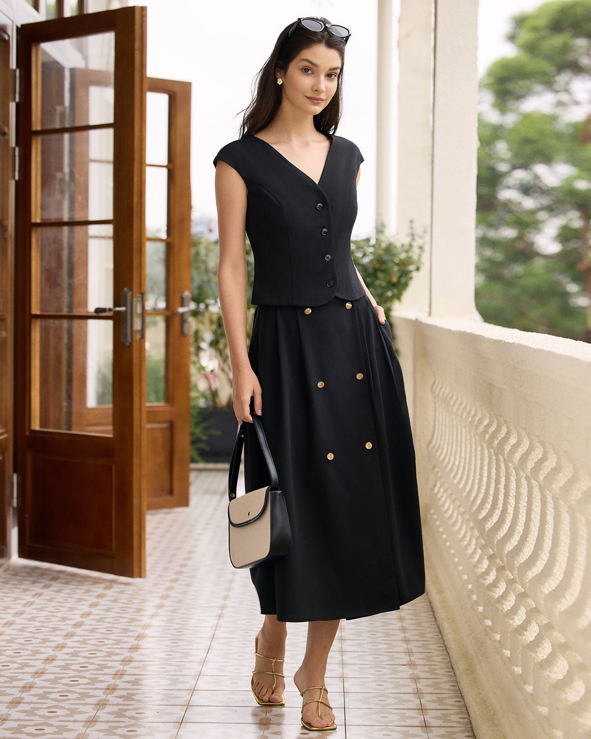 The Black V Neck Cap Sleeve Blouse