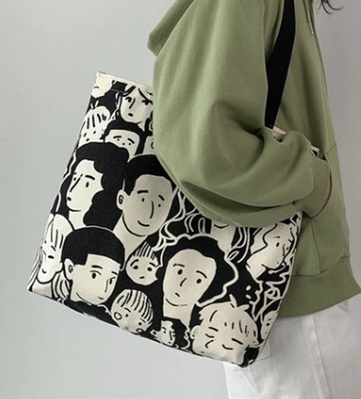 Women's Large Canvas Color Block Streetwear Square Zipper Shoulder Bag