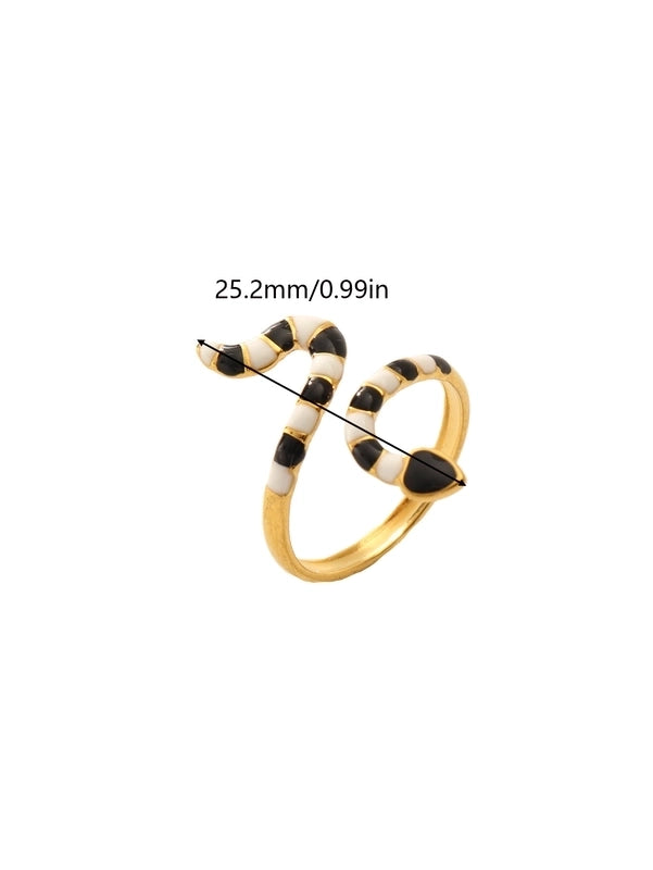Retro Eye Flower Snake 304 Stainless Steel 18K Gold Plated Enamel Open Rings