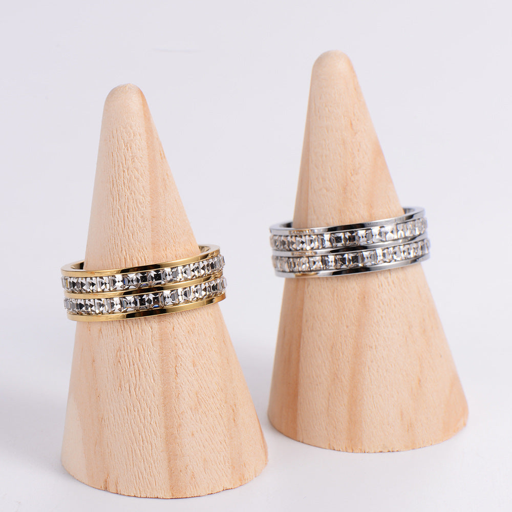 Hexagon Geometric Stainless Steel Zircon Inlay Rings
