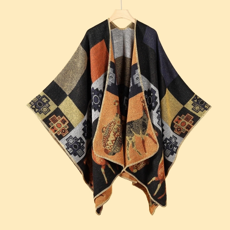 Women's Retro Graffiti Polyester Acrylic Oil Painting Shawl