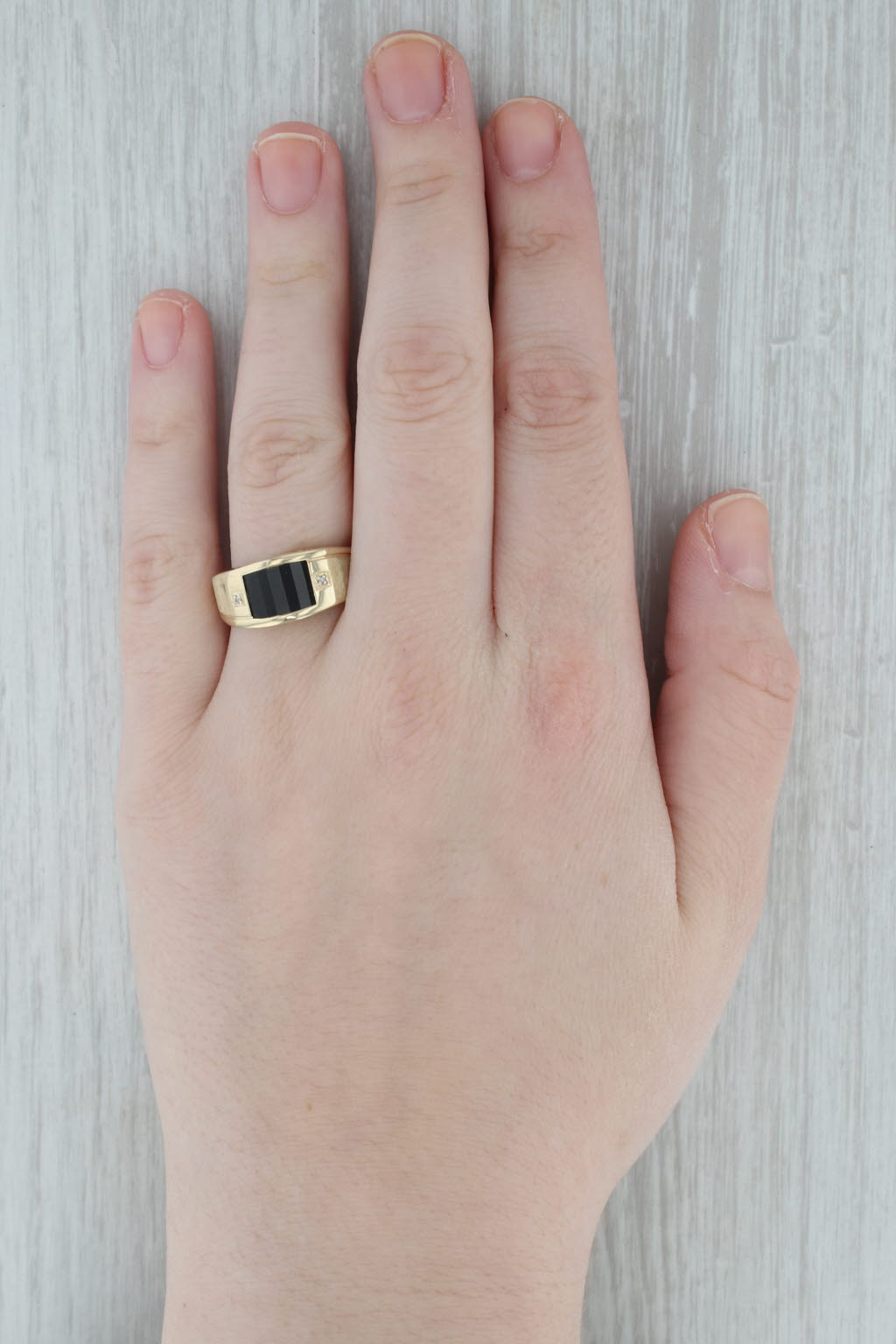 Onyx Diamond DAD Ring 10k Yellow Gold Size 10